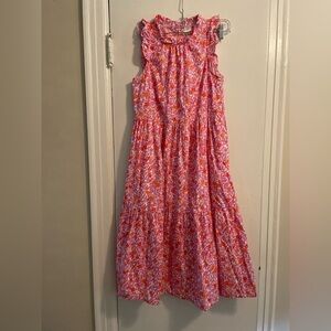 J Crew Tiered Ruffle Midi Dress Pink Orange Floral Pattern Size 0